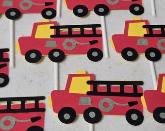 Firetruck cupcake toppers, dispatcher cupcake toppers, firetruck party decorations