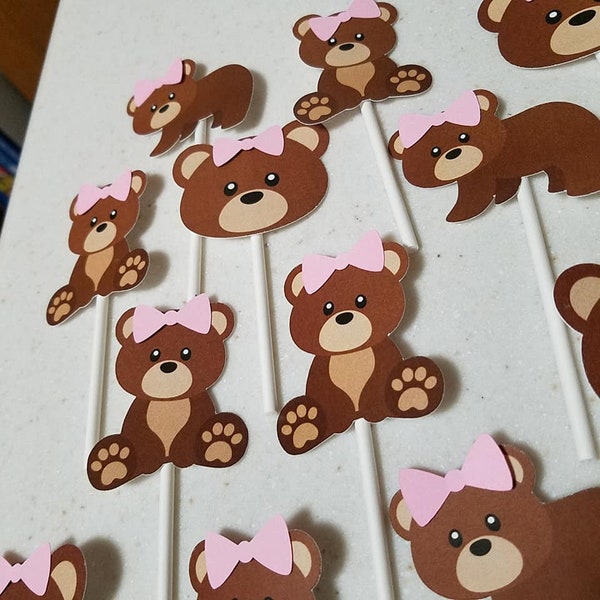 Teddy Bear cupcake toppers, teddy bear cupcake toppers, teddy bear party, girl teddy bear cupcake toppers, girl teddy bear party