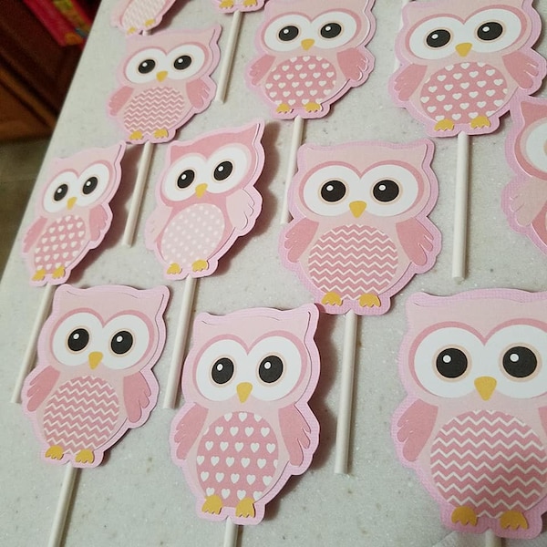 Owl cupcake toppers, Owl Baby Shower centerpiece sticks, owl baby shower, owl centerpiece, owl party, its a girl shower