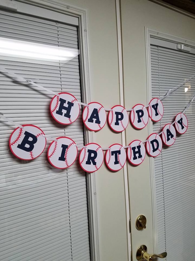 Glittery Baseballs Happy Birthday Banner - Sports Theme Party Decor For Kids Birthday Celebration