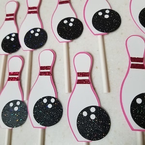 Bowling birthday cupcake toppers, bowling pin cupcake, Bowling party, Bowling ball party decorations, bowling party, bowling pin decor
