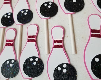 Bowling birthday cupcake toppers, bowling pin cupcake, Bowling party, Bowling ball party decorations, bowling party, bowling pin decor