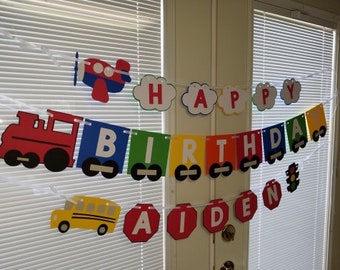 Transportation banner, Transportation birthday banner, train banner, transportation  party, truck banner, airplane centerpiece, school bus