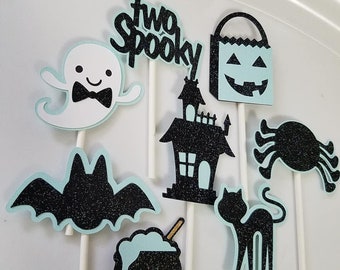 Two spooky halloween cupcake toppers, two spooky party, two spooky decorations, halloween cupcake toppers, halloween party