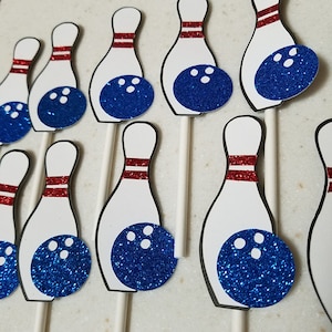 Bowling birthday cupcake toppers, bowling pin cupcake, Bowling party, Bowling ball party decorations, bowling party, bowling pin decor