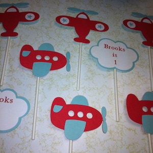 Airplane cupcake toppers, airplane birthday party, airplane centerpiece,