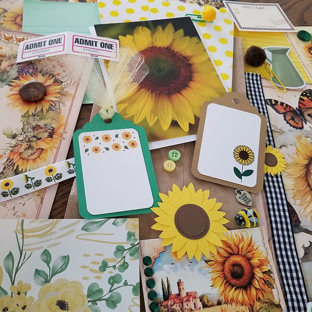 Sunflower Junk Journal Kit, Mystery Junk Journal Kit, Junk Journal