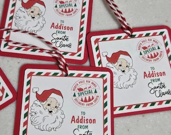 Christmas gift tags, Santa personalized gift tags, 1 dozen gift tags, holiday gift tags, present gift tags