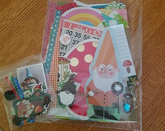 Gnome Junk Journal kit, Mystery Junk journal kit, junk journal embellishments, gnome junk journal