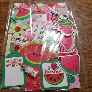 Summer Watermelon Junk Journal kit, Mystery Junk journal kit, junk journal embellishments, watermelon scrapbooking supplies,
