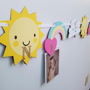 Rainbow photo memory banner, rainbow milestone banner, sunshine banner, sunshine party, rainbow birthday, rainbow garland