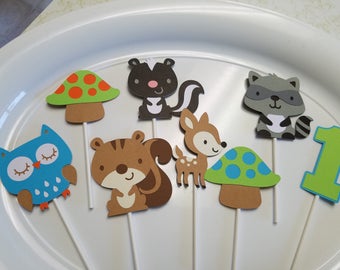 Woodland cupcake toppers, woodland birthday, woodland party, woodland baby shower, owl cupcake toppers