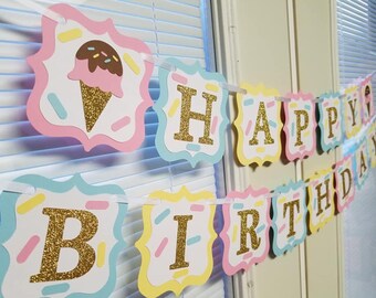 Ice cream birthday banner, Ice cream decorations,  Ice cream banner, Ice cream party, Ice cream sprinkle party
