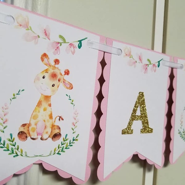 Giraffe banner, Giraffe baby shower, Giraffe it's a girl, Giraffe decorations, girl giraffebanner, Giraffe party, giraffe its a girl