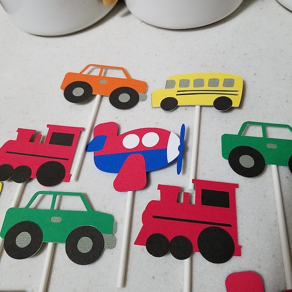 Transportation cupcake toppers,  airplane cupcake toppers, car cupcake toppers, automobile cupcake toppers