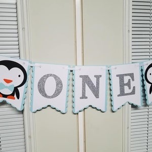 Penguin banner, Penguin highchair banner, christmas banner, Pequin birthday banner, christmas birthday banner,