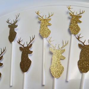 Ercadio 24 Pack Rose Gold Glitter Deer Head Cupcake Toppers - Christmas & Party Decor