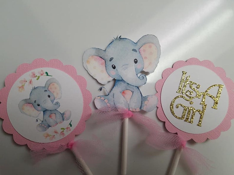Elephant Cupcake Toppers Elephant Baby Shower Elephant Etsy