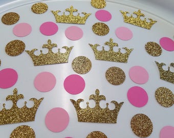 Gold Glitter Crown Confetti, Pink Party Decor