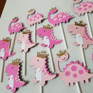 Dinosaur cupcake toppers princess dinosaur party, dinosaur birthday, girly dinosaur, pastel dinosaurs, dinosaur