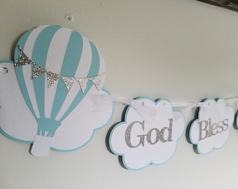 Baptism banner, Hot air balloon banner, Hot air balloon decorations, hot air balloon party, hot air balloon birthday
