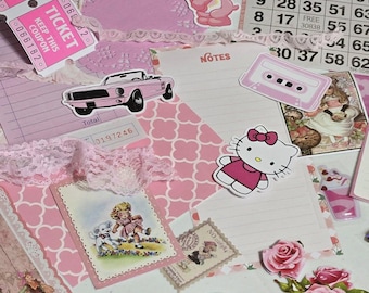Grab Bag Ephemera Pack - PINK - Junk Journal Supplies,  Scrapbook Paper, Craft Supplies, Stickers, Papers, Scrapbook Kit, Mystery Grab Bag