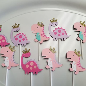 Dinosaur cupcake toppers princess dinosaur party, dinosaur birthday, girly dinosaur, pastel dinosaurs, dinosaur