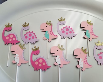 Dinosaur cupcake toppers princess dinosaur party, dinosaur birthday, girly dinosaur, pastel dinosaurs, dinosaur