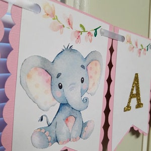 Elephant banner, elephant baby shower, elephant it&#39;s a girl, elephant decorations, girl elephant banner, elephant party, elephant its a girl
