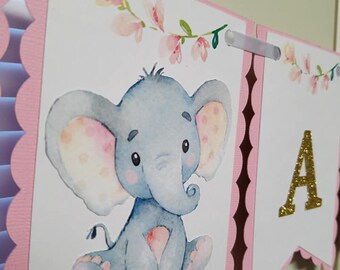 Elephant banner, elephant baby shower, elephant it's a girl, elephant decorations, girl elephant banner, elephant party, elephant its a girl