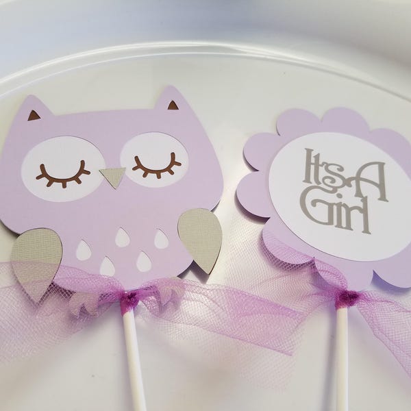 Owl Baby Shower centerpiece sticks, Owl its a girl, owl centerpiece, owl decorations