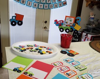Transportation birthday package, Transportation birthday banner,  transportation  party,  truck banner, airplane centerpiece,