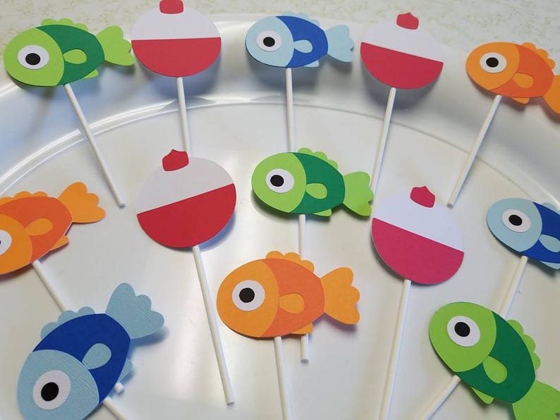 fishing party fish banner fishing banner fish party fishing centerpiece Fish cupcake toppers fish party package fish birthday banner