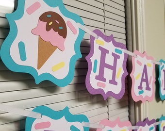 Ice cream birthday banner, Ice cream decorations,  Ice cream banner, Ice cream party, Ice cream sprinkle party