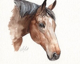 MINI horse portraits - Simple custom horse portraits. Animal watercolor painting based on a picture. Cat dog or any animal. Made to order