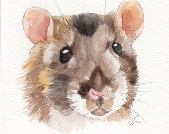 MINI exotic pets portraits - Simple custom rat portraits. Animal watercolor painting based on a picture. Any animal. Made to order