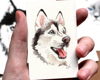 MINI pet portraits - Simple custom pet portrait. Animal watercolor painting based on a picture. Cat dog or any animal. Made to order