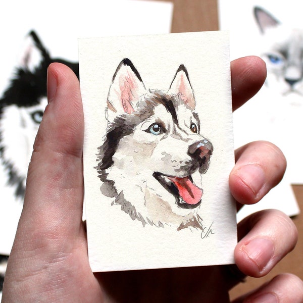 MINI pet portraits - Simple custom pet portrait. Animal watercolor painting based on a picture. Cat dog or any animal. Made to order