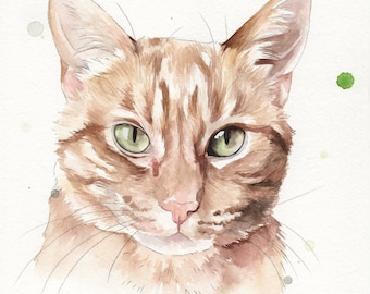 CUSTOM cat watercolor portrait. Cat watercolour animal painting based on a picture. Realistic hand-painted minimalist made to order