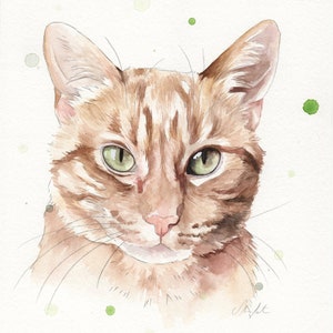 CUSTOM cat watercolor portrait. Cat watercolour animal painting based on a picture. Realistic hand-painted minimalist made to order