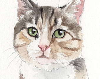 MINI cat portraits - Simple custom cat portraits. Animal watercolor painting based on a picture. Cat dog or any animal. Made to order