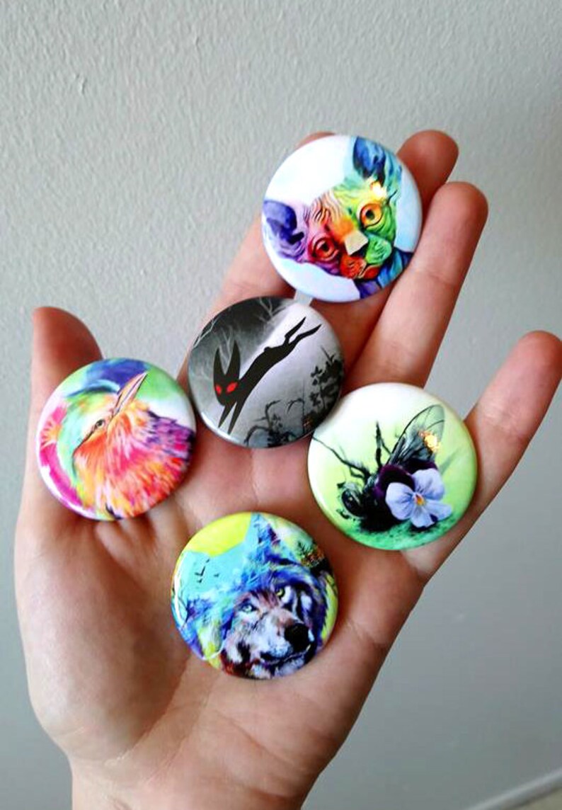 1,5 inches surreal painting pin featuring a deer on fire in the desert Deer on fire BUTTON PIN Surreal artwork accessory