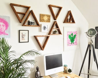 Set of 6 Triangle Shelves - Geometric Shelves - Plant Shelf - Crystal Shelf - Triangle Shelf - Wall Decor - Houseplant Shelf