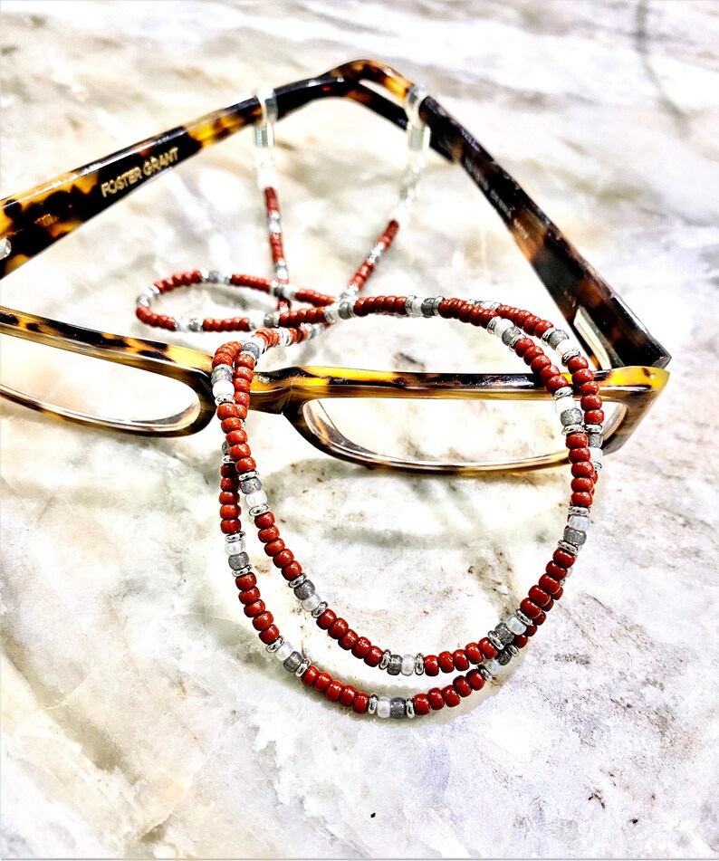 Eyeglass Chain Red Beaded Eyeglass Leash Reading Glasses Etsy