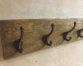 Handmade Reclaimed Wood Coat Rack with Double Metal Hooks