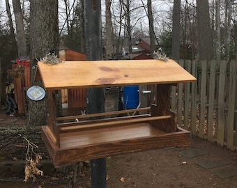 HandMade Wooden Extra Large Mount Fly thru Bird Feeder with Two Side suet holders