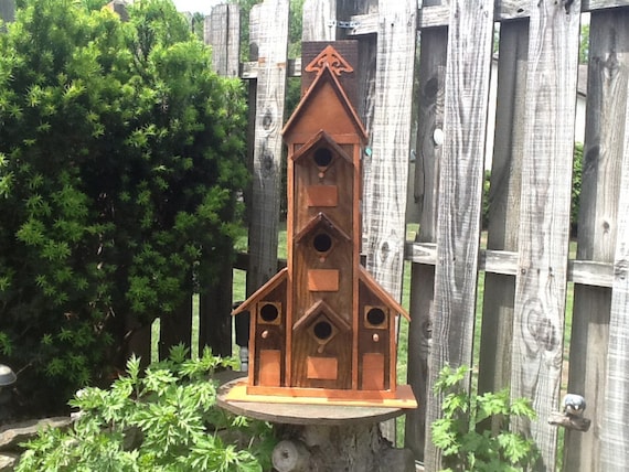 Handmade 5 Family Bird House made from reclaim board sanded and stained and sealed