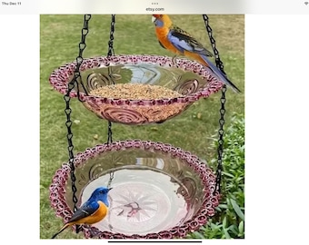 Well Made Durable Plastic 2 Tier Hanging Bird Feeder An Bird Bath