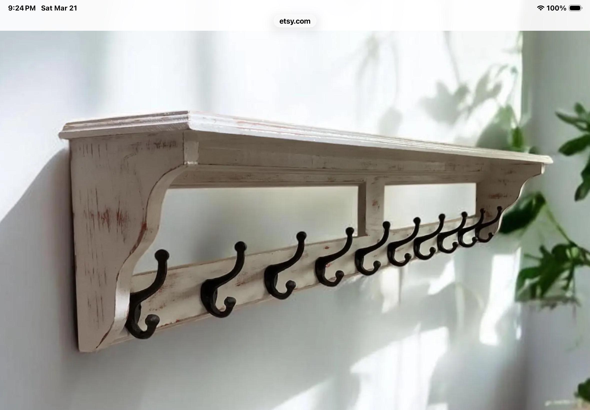 Handmade Distressed White Wood Coat Rack With Shelf, Victorian Hooks - Etsy