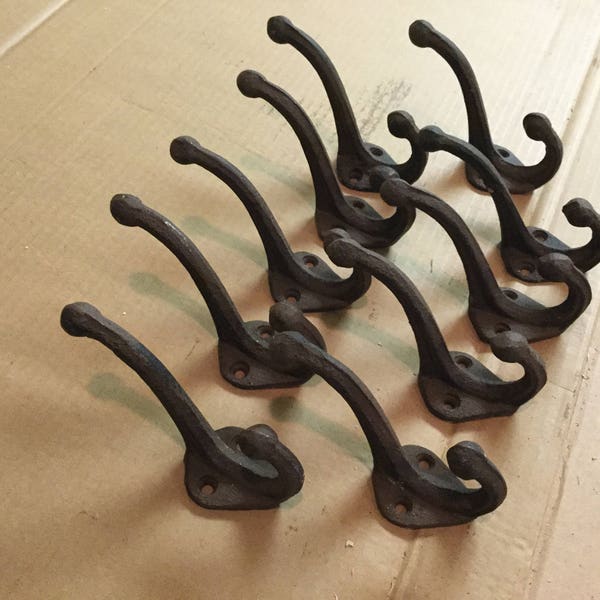 Replica Antique shabby chich Cast iron Aqua Hat an Coat Hooks set of 10